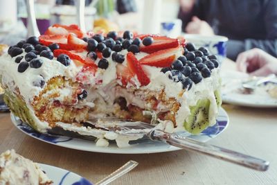 Close-up of cake in plate on table