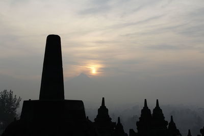 Silhouette of temple against sky during sunset