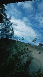 Low angle view of building against blue sky