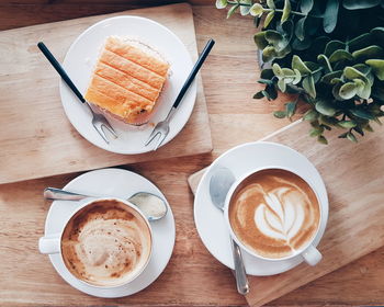 High angle view of coffee on table