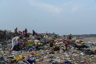 Stack of garbage against the sky