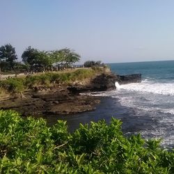 Scenic view of sea against clear sky