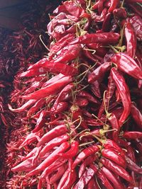 High angle view of red chili peppers for sale