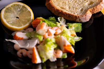 High angle view of breakfast served in plate