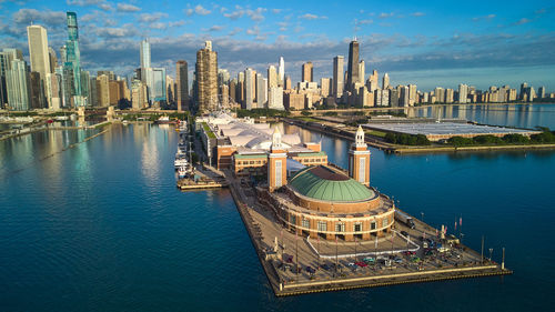 High angle view of buildings in city