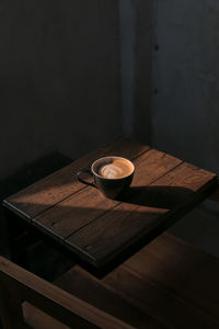 High angle view of coffee on table