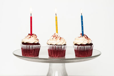 View of cupcakes against white background