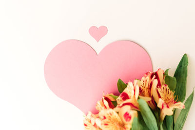 Close-up of pink heart shape against white background