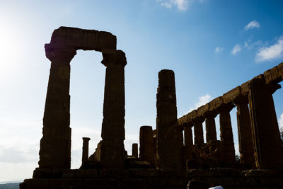 Low angle view of old temple against sky