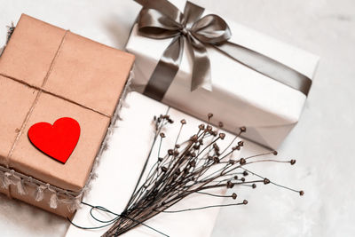 High angle view of heart shape on paper