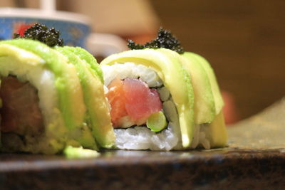 Close-up of sushi in plate