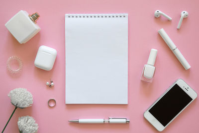 High angle view of objects on table