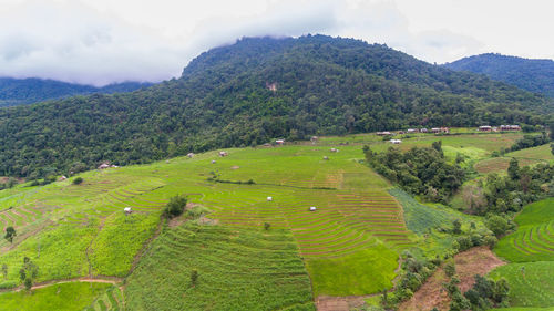 High angle view of agricultural field against sky