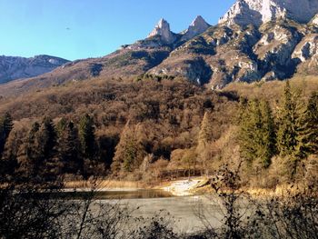 Scenic view of landscape and mountains against sky