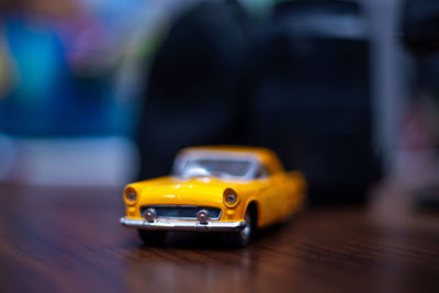 Close-up of toy car on table