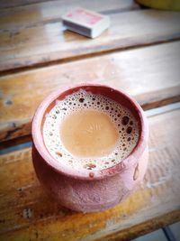 High angle view of coffee on table