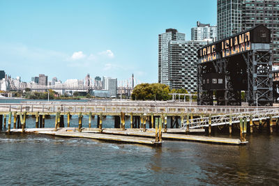 Ferry dock at long island on a sunny day. transportation and travel concept. brooklyn, nyc