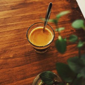 High angle view of coffee on table