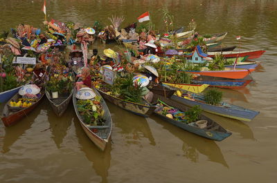 High angle view of boats in lake