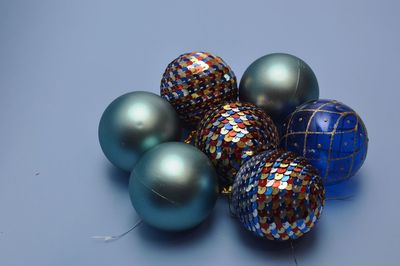 Close-up of christmas decorations on table