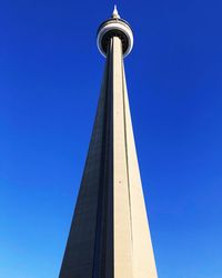 Low angle view of modern building against blue sky