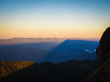 Scenic view of mountains against sky during sunset