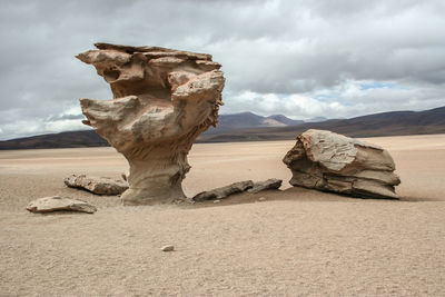 Rock formations against cloudy sky