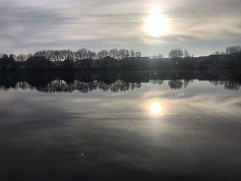 Scenic view of lake against sky during sunset