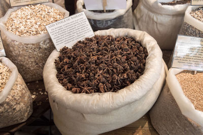 High angle view of spices for sale at market