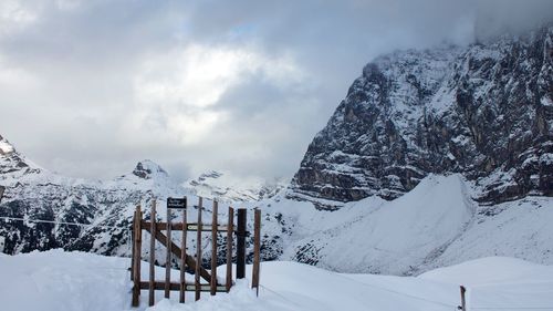 Snow covered mountain against sky