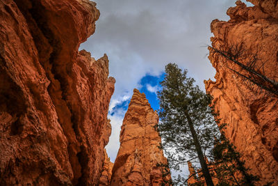 Low angle view of rocks against sky