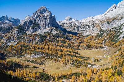 Scenic view of snowcapped mountains against sky