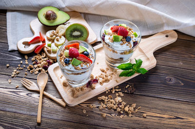 High angle view of fruits on table