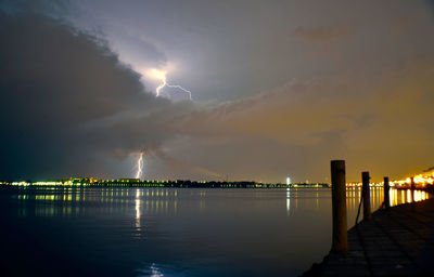 Scenic view of river against sky at night