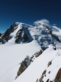 Scenic view of snow covered mountains against sky