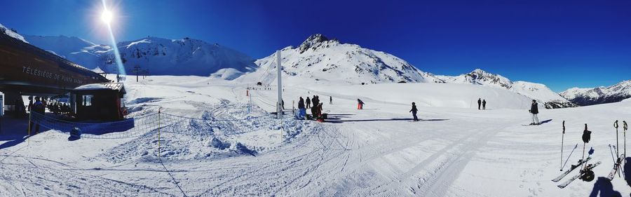 Snow covered mountains against sky