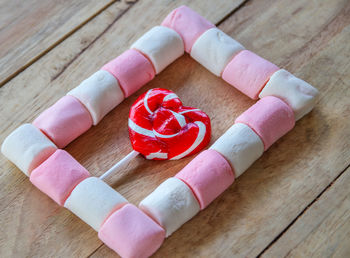 High angle view of heart shape on table