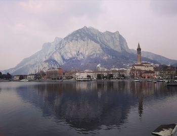 View of lake with mountain range in background