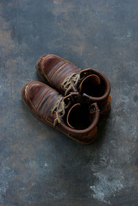 High angle view of boots on floor