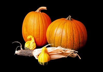 Close-up of pumpkins against orange background