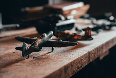 Close-up of model airplane on table