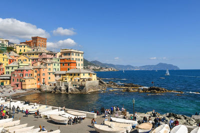 View of the old fishing village on the shore of the italian riviera, boccadasse, genoa, liguria