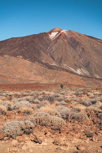 Scenic view of desert against clear blue sky