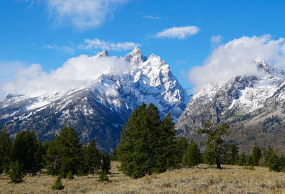 Scenic view of snowcapped mountains against sky