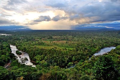 Scenic view of andes and jungle landscape against sky in ecuador