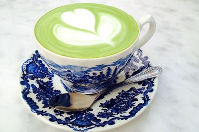 High angle view of coffee on table