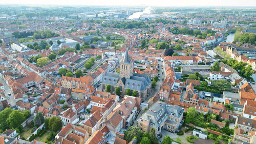 High angle view of townscape against sky