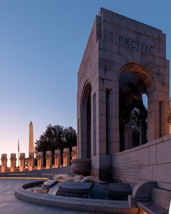 View of historic building against clear blue sky