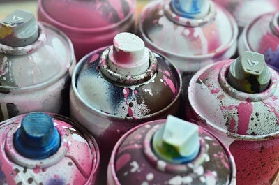 Close-up of spray bottles