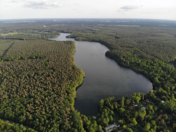 Aerial view of lake bötzsee which is about four km long and 400 m wide 